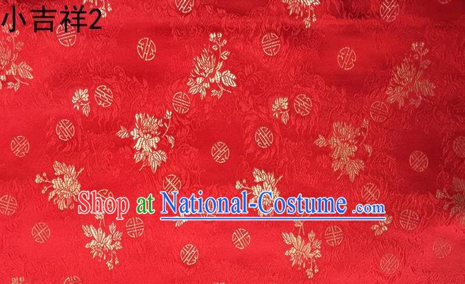 Traditional Asian Chinese Handmade Printing Auspicious Pattern Satin Tang Suit Red Silk Fabric, Top Grade Nanjing Brocade Ancient Costume Hanfu Clothing Fabric Cheongsam Cloth Material