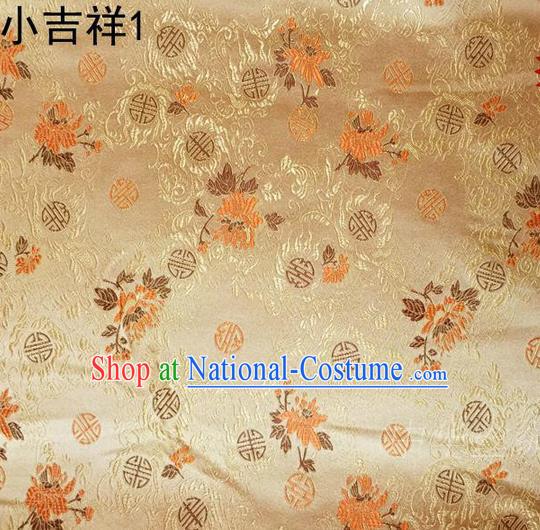 Traditional Asian Chinese Handmade Printing Auspicious Pattern Satin Tang Suit Golden Silk Fabric, Top Grade Nanjing Brocade Ancient Costume Hanfu Clothing Fabric Cheongsam Cloth Material