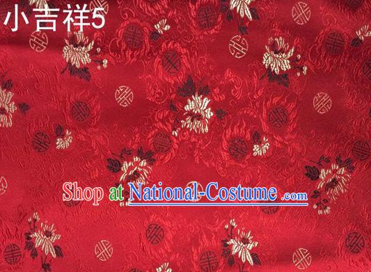 Traditional Asian Chinese Handmade Printing Auspicious Pattern Satin Tang Suit Red Silk Fabric, Top Grade Nanjing Brocade Ancient Costume Hanfu Clothing Fabric Cheongsam Cloth Material