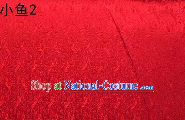 Traditional Asian Chinese Handmade Jacquard Weave Fish Pattern Satin Tang Suit Red Silk Fabric, Top Grade Nanjing Brocade Ancient Costume Hanfu Clothing Fabric Cheongsam Cloth Material