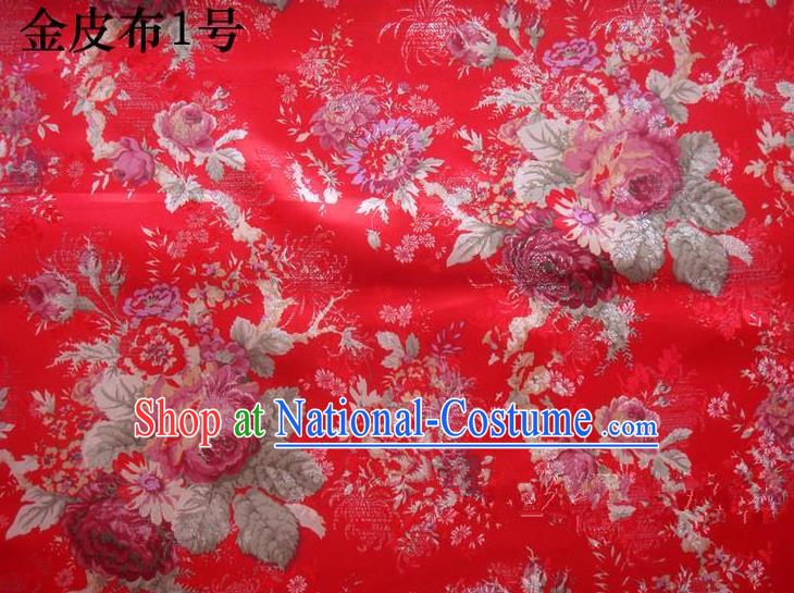 Traditional Asian Chinese Handmade Printing Peony Satin Tang Suit Red Fabric, Nanjing Brocade Ancient Costume Hanfu Cheongsam Cloth Material