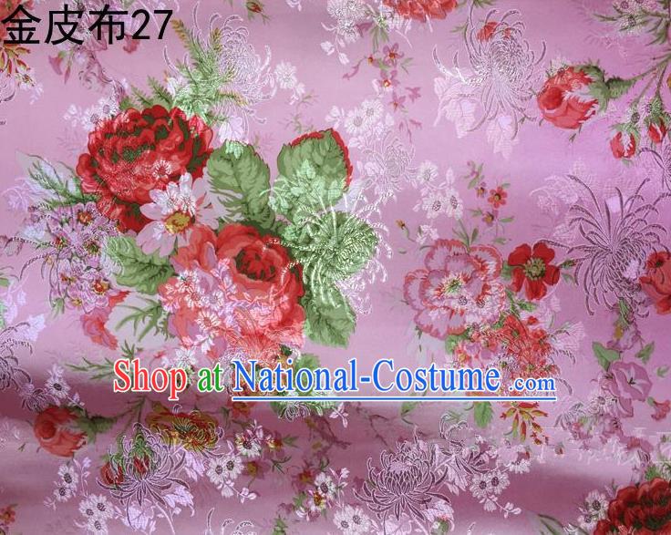 Traditional Asian Chinese Handmade Printing Peony Satin Tang Suit Pink Fabric, Nanjing Brocade Ancient Costume Hanfu Cheongsam Cloth Material