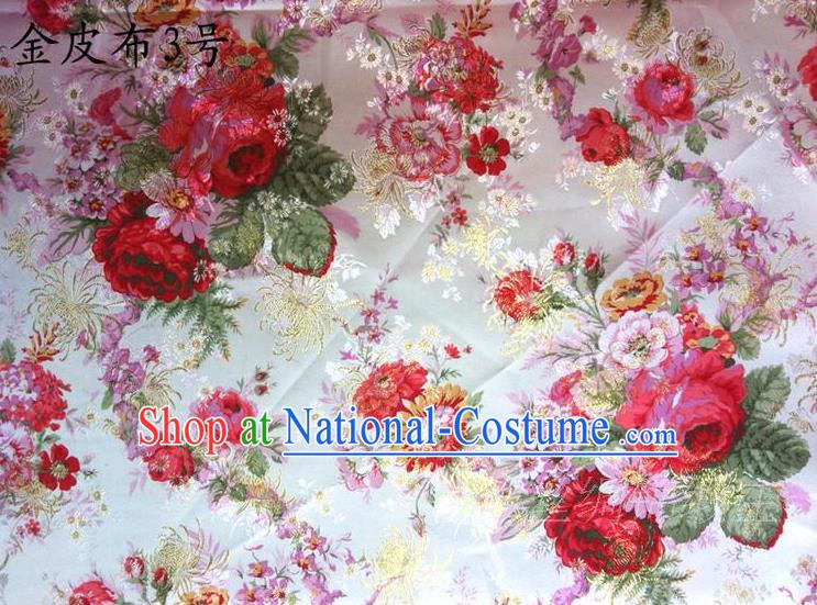 Traditional Asian Chinese Handmade Printing Red Peony Satin Tang Suit Fabric, Nanjing Brocade Ancient Costume Hanfu Cheongsam Cloth Material