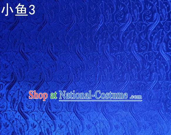 Traditional Asian Chinese Handmade Jacquard Weave Fish Pattern Satin Tang Suit Royalblue Silk Fabric, Top Grade Nanjing Brocade Ancient Costume Hanfu Clothing Fabric Cheongsam Cloth Material