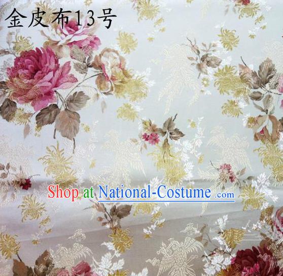 Traditional Asian Chinese Handmade Printing Pink Peony Satin Tang Suit Fabric, Nanjing Brocade Ancient Costume Hanfu Cheongsam Cloth Material