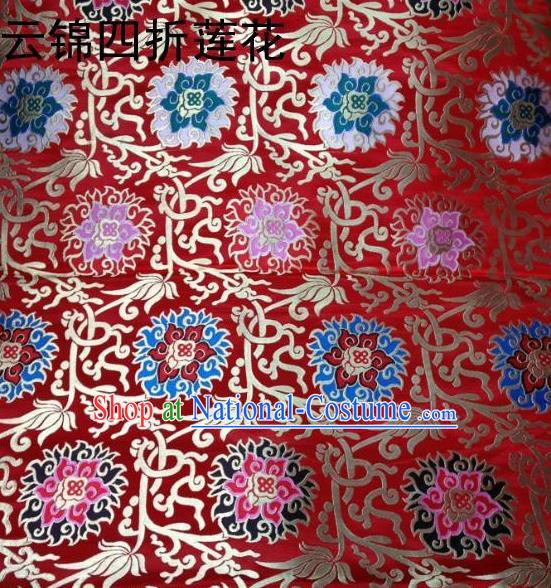 Traditional Asian Chinese Handmade Embroidery Lotus Satin Tang Suit Red Fabric, Nanjing Brocade Ancient Costume Hanfu Xiuhe Suit Cheongsam Cloth Material