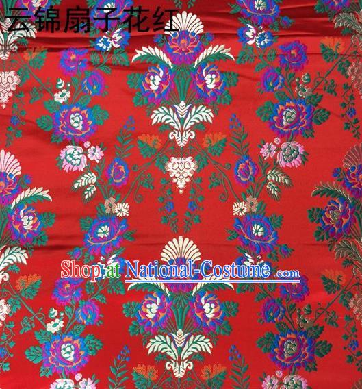 Traditional Asian Chinese Handmade Embroidery Scaevola Nitida Satin Tang Suit Red Fabric, Nanjing Brocade Ancient Costume Hanfu Xiuhe Suit Cheongsam Cloth Material