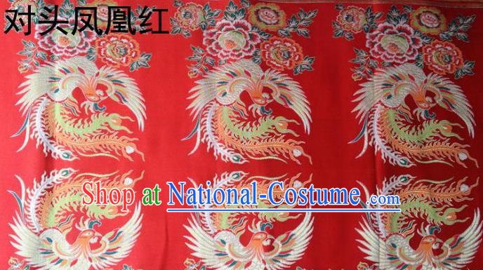 Traditional Asian Chinese Handmade Embroidery Phoenix Satin Tang Suit Red Fabric, Nanjing Brocade Ancient Costume Hanfu Xiuhe Suit Cheongsam Cloth Material