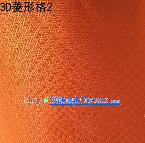 Traditional Asian Chinese Handmade Embroidery Diamond Check Satin Tang Suit Orange Fabric, Nanjing Brocade Ancient Costume Hanfu Cheongsam Cloth Material