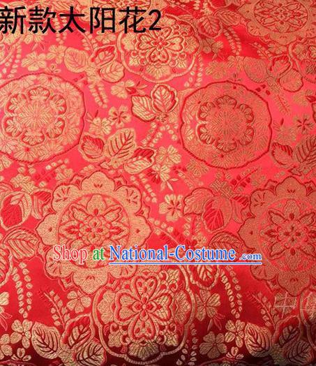 Traditional Asian Chinese Handmade Embroidery Flowers Silk Satin Tang Suit Red Fabric, Nanjing Brocade Ancient Costume Hanfu Cheongsam Cloth Material