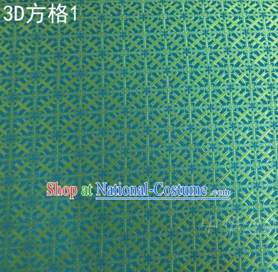 Traditional Asian Chinese Handmade Embroidery Square Lattice Silk Satin Tang Suit Green Fabric, Nanjing Brocade Ancient Costume Hanfu Cheongsam Cloth Material