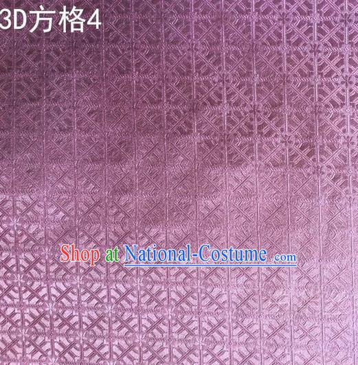 Traditional Asian Chinese Handmade Embroidery Square Lattice Silk Satin Tang Suit Purple Fabric, Nanjing Brocade Ancient Costume Hanfu Cheongsam Cloth Material