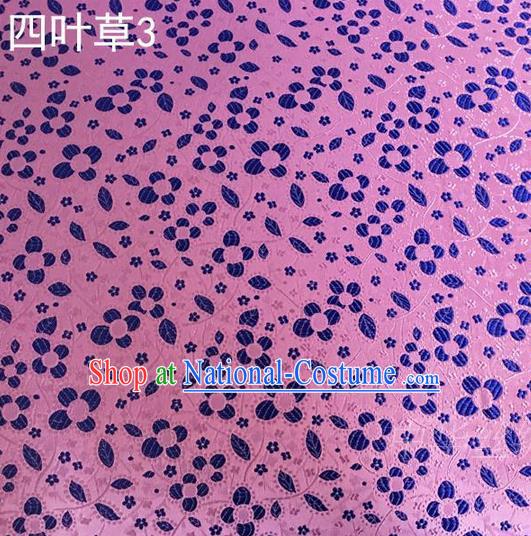 Traditional Asian Chinese Handmade Embroidery Clover Silk Satin Tang Suit Pink Fabric, Nanjing Brocade Ancient Costume Hanfu Cheongsam Cloth Material