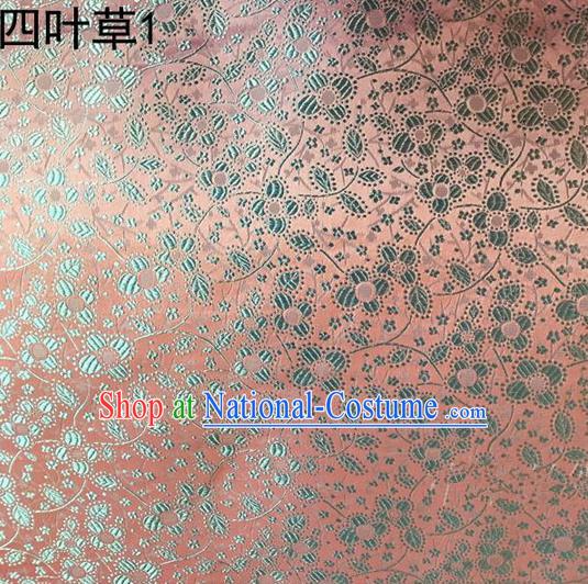 Traditional Asian Chinese Handmade Embroidery Clover Silk Satin Tang Suit Light Pink Fabric, Nanjing Brocade Ancient Costume Hanfu Cheongsam Cloth Material