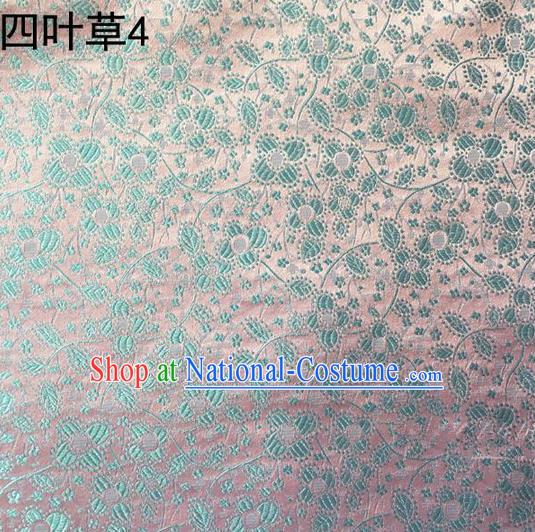 Traditional Asian Chinese Handmade Embroidery Blue Clover Silk Satin Tang Suit Light Pink Fabric, Nanjing Brocade Ancient Costume Hanfu Cheongsam Cloth Material