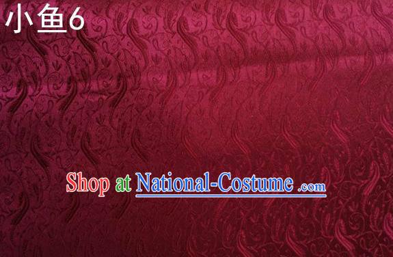 Traditional Asian Chinese Handmade Jacquard Weave Fish Pattern Satin Tang Suit Wine Red Silk Fabric, Top Grade Nanjing Brocade Ancient Costume Hanfu Clothing Fabric Cheongsam Cloth Material