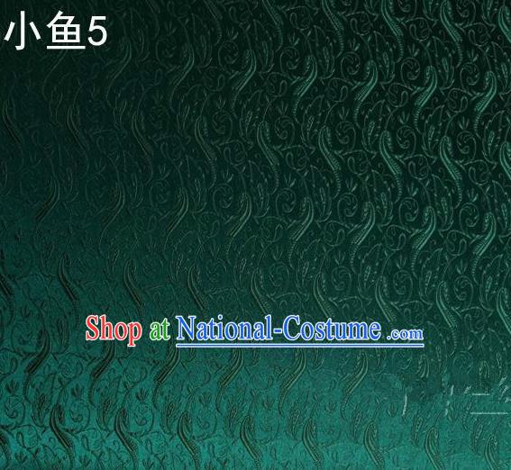 Traditional Asian Chinese Handmade Jacquard Weave Fish Pattern Satin Tang Suit Green Silk Fabric, Top Grade Nanjing Brocade Ancient Costume Hanfu Clothing Fabric Cheongsam Cloth Material