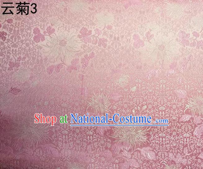 Traditional Asian Chinese Handmade Jacquard Weave Embroidery Chrysanthemum Satin Tang Suit Pink Silk Fabric, Top Grade Nanjing Brocade Ancient Costume Hanfu Clothing Fabric Cheongsam Cloth Material