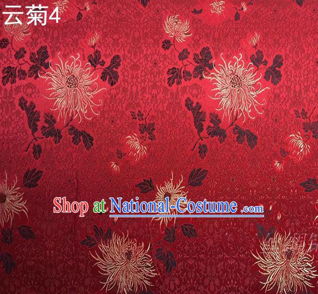 Traditional Asian Chinese Handmade Jacquard Weave Embroidery Chrysanthemum Satin Tang Suit Red Silk Fabric, Top Grade Nanjing Brocade Ancient Costume Hanfu Clothing Fabric Cheongsam Cloth Material