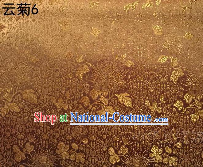 Traditional Asian Chinese Handmade Jacquard Weave Embroidery Chrysanthemum Satin Tang Suit Golden Silk Fabric, Top Grade Nanjing Brocade Ancient Costume Hanfu Clothing Fabric Cheongsam Cloth Material