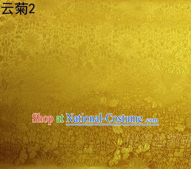 Traditional Asian Chinese Handmade Jacquard Weave Embroidery Chrysanthemum Satin Tang Suit Bright Yellow Silk Fabric, Top Grade Nanjing Brocade Ancient Costume Hanfu Clothing Fabric Cheongsam Cloth Material