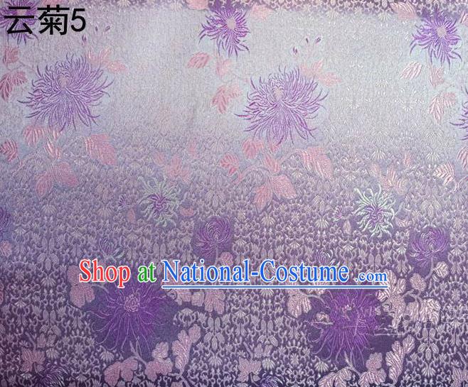 Traditional Asian Chinese Handmade Jacquard Weave Embroidery Chrysanthemum Satin Tang Suit Lilac Silk Fabric, Top Grade Nanjing Brocade Ancient Costume Hanfu Clothing Fabric Cheongsam Cloth Material