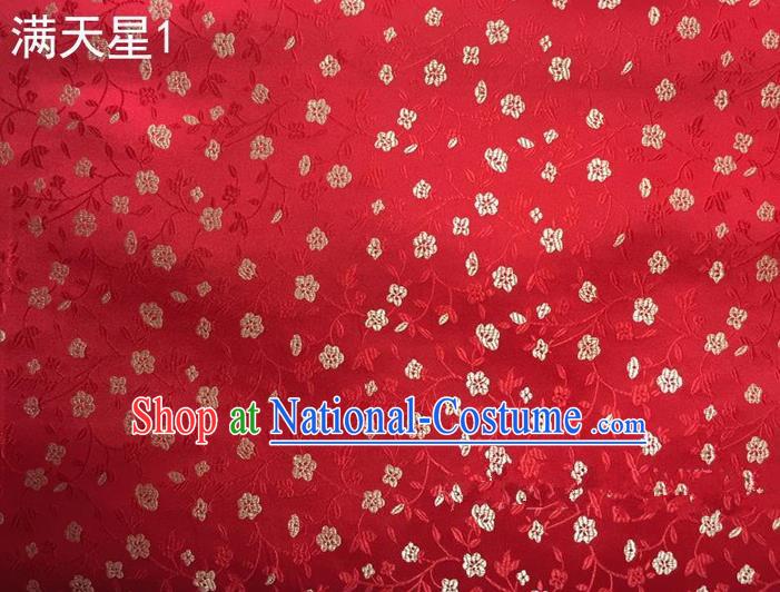 Traditional Asian Chinese Handmade Embroidery Plum Blossom Satin Tang Suit Red Silk Fabric, Top Grade Nanjing Brocade Ancient Costume Hanfu Clothing Fabric Cheongsam Cloth Material