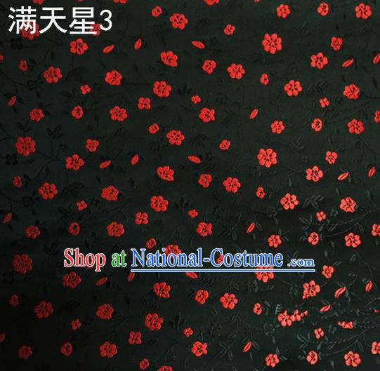 Traditional Asian Chinese Handmade Embroidery Plum Blossom Satin Tang Suit Black Silk Fabric, Top Grade Nanjing Brocade Ancient Costume Hanfu Clothing Fabric Cheongsam Cloth Material