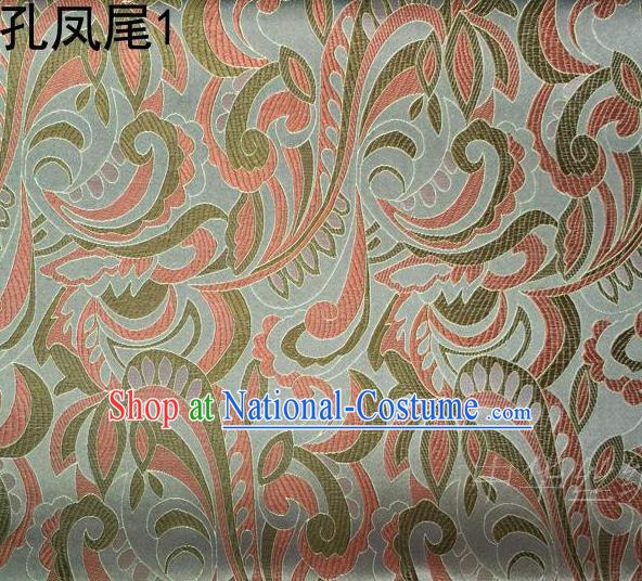 Traditional Asian Chinese Handmade Embroidery Ombre Flowers Satin Tang Suit Grass Green Silk Fabric, Top Grade Nanjing Brocade Ancient Costume Hanfu Clothing Fabric Cheongsam Cloth Material