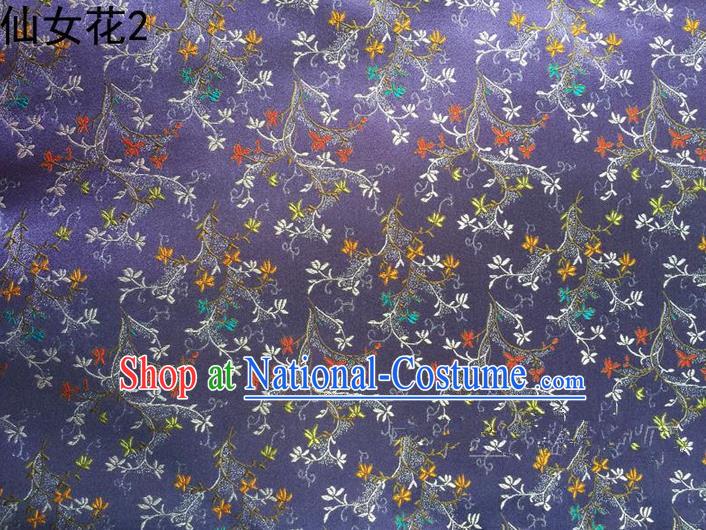 Traditional Asian Chinese Handmade Embroidery Spreading Flowers Satin Tang Suit Purple Silk Fabric, Top Grade Nanjing Brocade Ancient Costume Hanfu Clothing Cheongsam Cloth Material