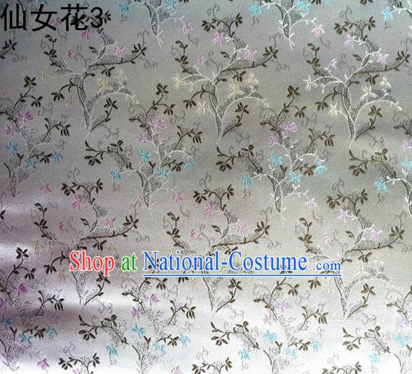 Traditional Asian Chinese Handmade Embroidery Spreading Flowers Satin Tang Suit White Silk Fabric, Top Grade Nanjing Brocade Ancient Costume Hanfu Clothing Cheongsam Cloth Material