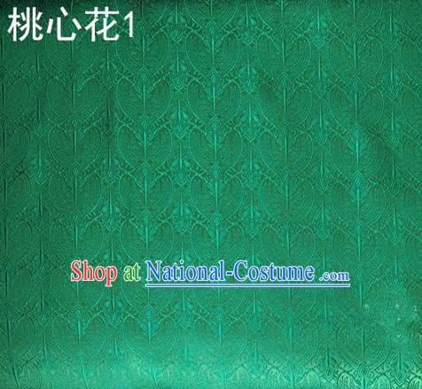 Traditional Asian Chinese Handmade Embroidery Peach Hearts Flowers Satin Tang Suit Green Silk Fabric, Top Grade Nanjing Brocade Ancient Costume Hanfu Clothing Cheongsam Cloth Material