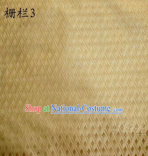 Traditional Asian Chinese Handmade Embroidery Fence Pattern Satin Tang Suit Light Golden Silk Fabric, Top Grade Nanjing Brocade Ancient Costume Hanfu Clothing Cheongsam Cloth Material