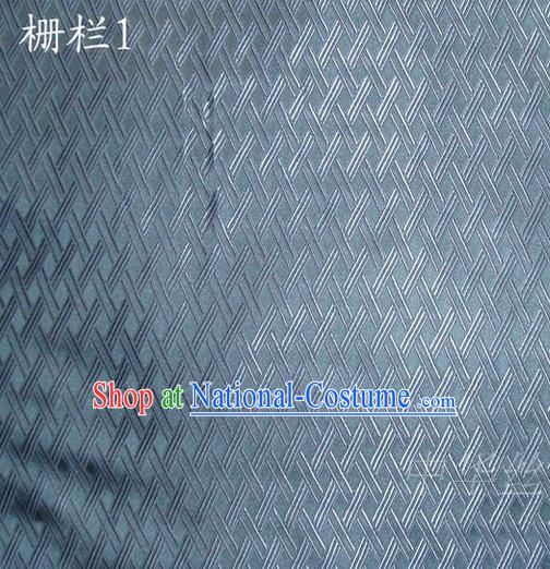 Traditional Asian Chinese Handmade Embroidery Fence Pattern Satin Tang Suit Blue Silk Fabric, Top Grade Nanjing Brocade Ancient Costume Hanfu Clothing Cheongsam Cloth Material