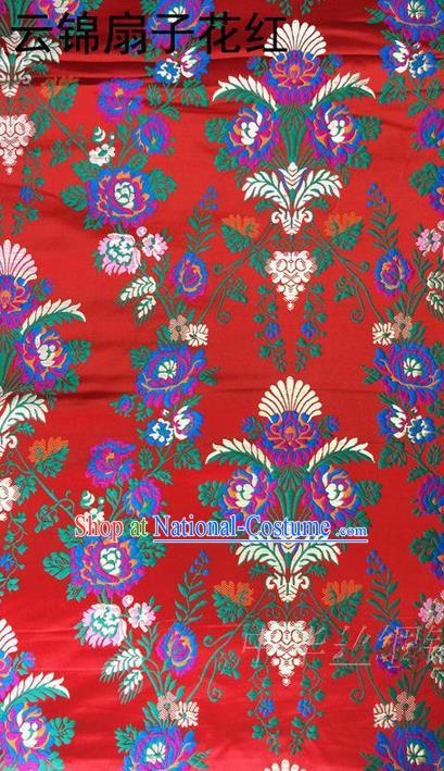 Traditional Asian Chinese Handmade Embroidery Flowers Satin Tang Suit Red Silk Fabric, Top Grade Nanjing Brocade Ancient Wedding Costume Hanfu Clothing Cheongsam Cloth Material