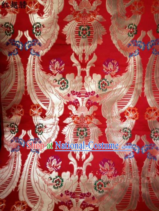 Traditional Asian Chinese Handmade Embroidery Flowers Satin Xiuhe Suit Red Silk Fabric, Top Grade Nanjing Brocade Ancient Wedding Costume Hanfu Clothing Cheongsam Cloth Material