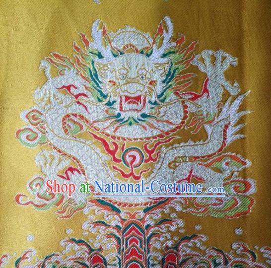 Traditional Asian Chinese Handmade Embroidery Dragons Satin Xiuhe Suit Yellow Silk Fabric, Top Grade Nanjing Brocade Ancient Wedding Costume Hanfu Clothing Cheongsam Cloth Material