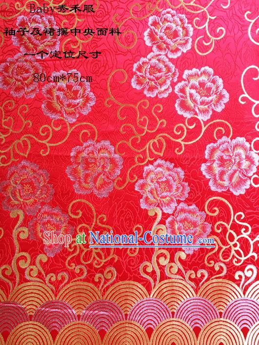 Traditional Asian Chinese Handmade Embroidery Peony Satin Wedding Xiuhe Suit Red Silk Fabric, Top Grade Nanjing Brocade Ancient Costume Hanfu Clothing Cheongsam Cloth Material