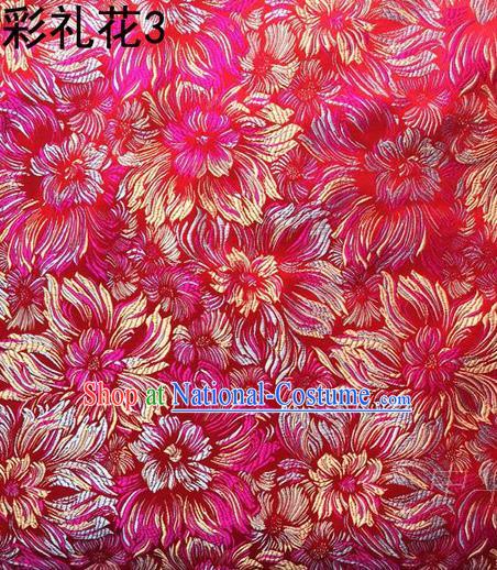 Traditional Asian Chinese Handmade Embroidery Fireworks Satin Wedding Tang Suit Rosy Silk Fabric, Top Grade Nanjing Brocade Ancient Costume Hanfu Tibetan Clothing Cheongsam Cloth Material