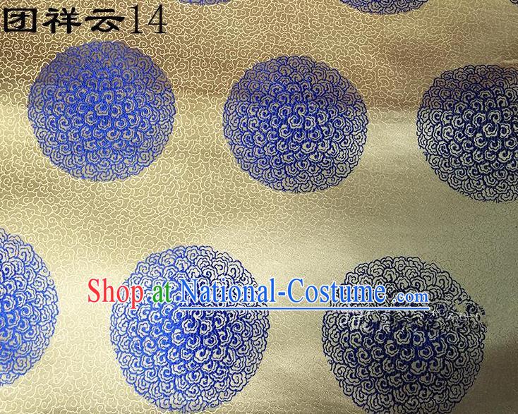 Traditional Asian Chinese Handmade Embroidery Round Auspicious Clouds Silk Satin Tang Suit Golden Mongolian Robe Fabric, Nanjing Brocade Ancient Costume Hanfu Cheongsam Cloth Material