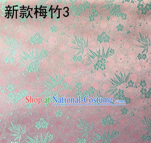 Traditional Asian Chinese Handmade Embroidery Plum Bamboo Silk Satin Tang Suit Pink Fabric, Nanjing Brocade Ancient Costume Hanfu Cheongsam Cloth Material