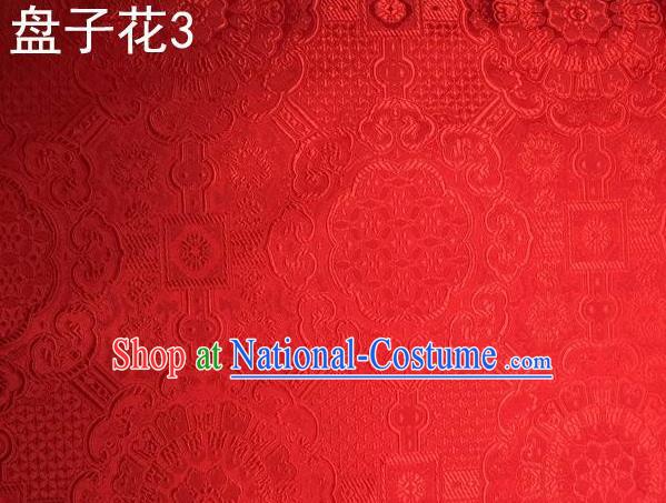 Traditional Asian Chinese Handmade Embroidery Flowers Mongolian Robe Silk Satin Tang Suit Red Fabric, Nanjing Brocade Ancient Costume Hanfu Cheongsam Cloth Material