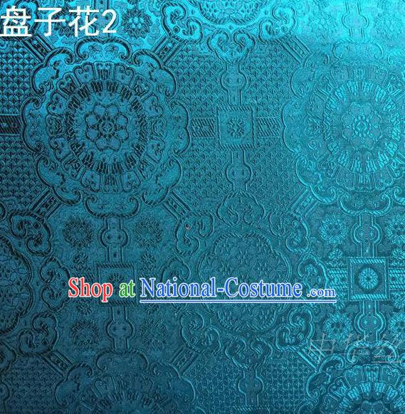 Traditional Asian Chinese Handmade Embroidery Flowers Mongolian Robe Silk Satin Tang Suit Peacock Blue Fabric, Nanjing Brocade Ancient Costume Hanfu Cheongsam Cloth Material