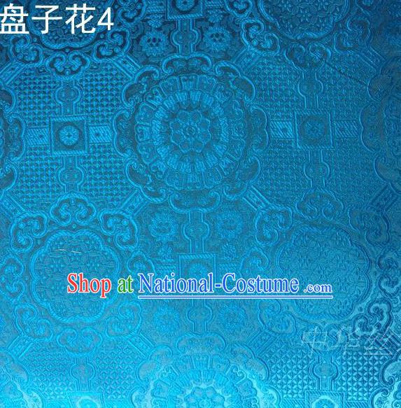 Traditional Asian Chinese Handmade Embroidery Flowers Mongolian Robe Silk Satin Tang Suit Blue Fabric, Nanjing Brocade Ancient Costume Hanfu Cheongsam Cloth Material