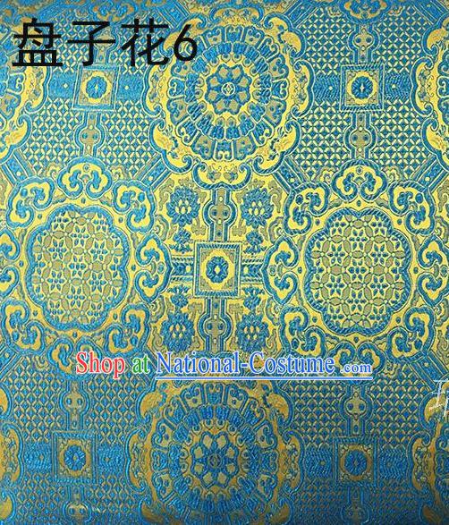 Traditional Asian Chinese Handmade Embroidery Flowers Silk Satin Tang Suit Blue Fabric, Nanjing Brocade Ancient Costume Hanfu Cheongsam Cloth Material