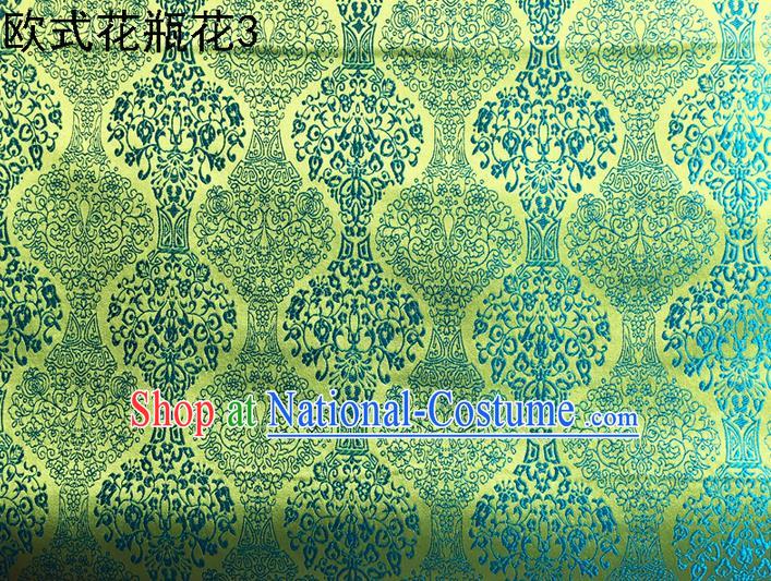 Traditional Asian Chinese Handmade Embroidery Vase Silk Satin Tang Suit Green Fabric, Nanjing Brocade Ancient Costume Hanfu Cheongsam Cloth Material