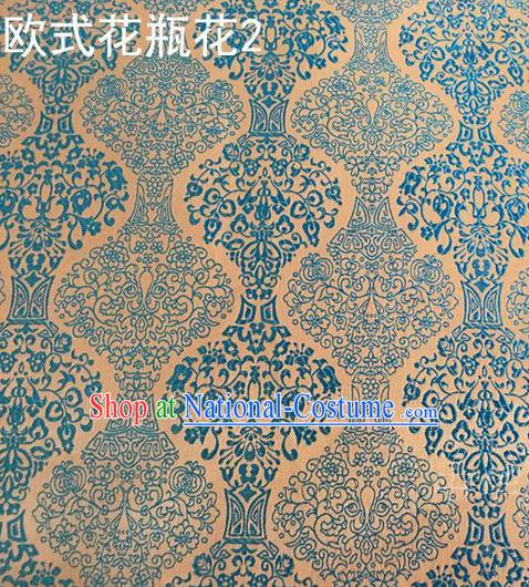 Traditional Asian Chinese Handmade Embroidery Blue Vase Silk Satin Tang Suit Fabric, Nanjing Brocade Ancient Costume Hanfu Cheongsam Cloth Material