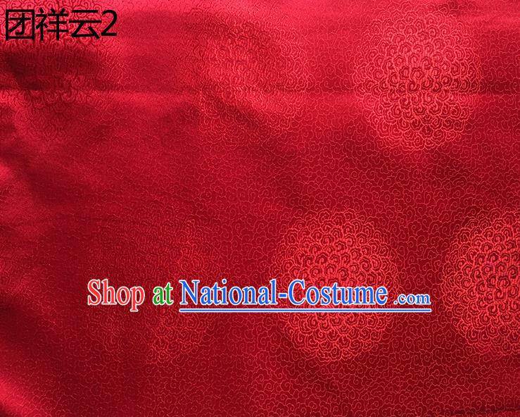 Traditional Asian Chinese Handmade Embroidery Round Auspicious Clouds Silk Satin Tang Suit Red Mongolian Robe Fabric, Nanjing Brocade Ancient Costume Hanfu Cheongsam Cloth Material