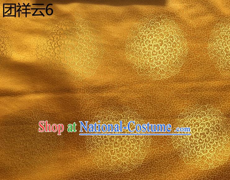 Traditional Asian Chinese Handmade Embroidery Round Auspicious Clouds Silk Satin Tang Suit Golden Mongolian Robe Fabric, Nanjing Brocade Ancient Costume Hanfu Cheongsam Cloth Material