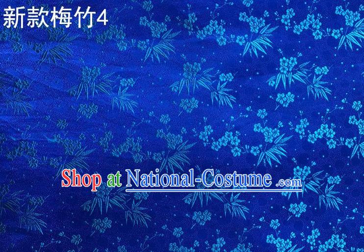 Traditional Asian Chinese Handmade Embroidery Plum Bamboo Silk Satin Tang Suit Blue Fabric, Nanjing Brocade Ancient Costume Hanfu Cheongsam Cloth Material